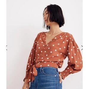 Madewell Polka Dot Tir Front Crop blouse sz 6 EUC